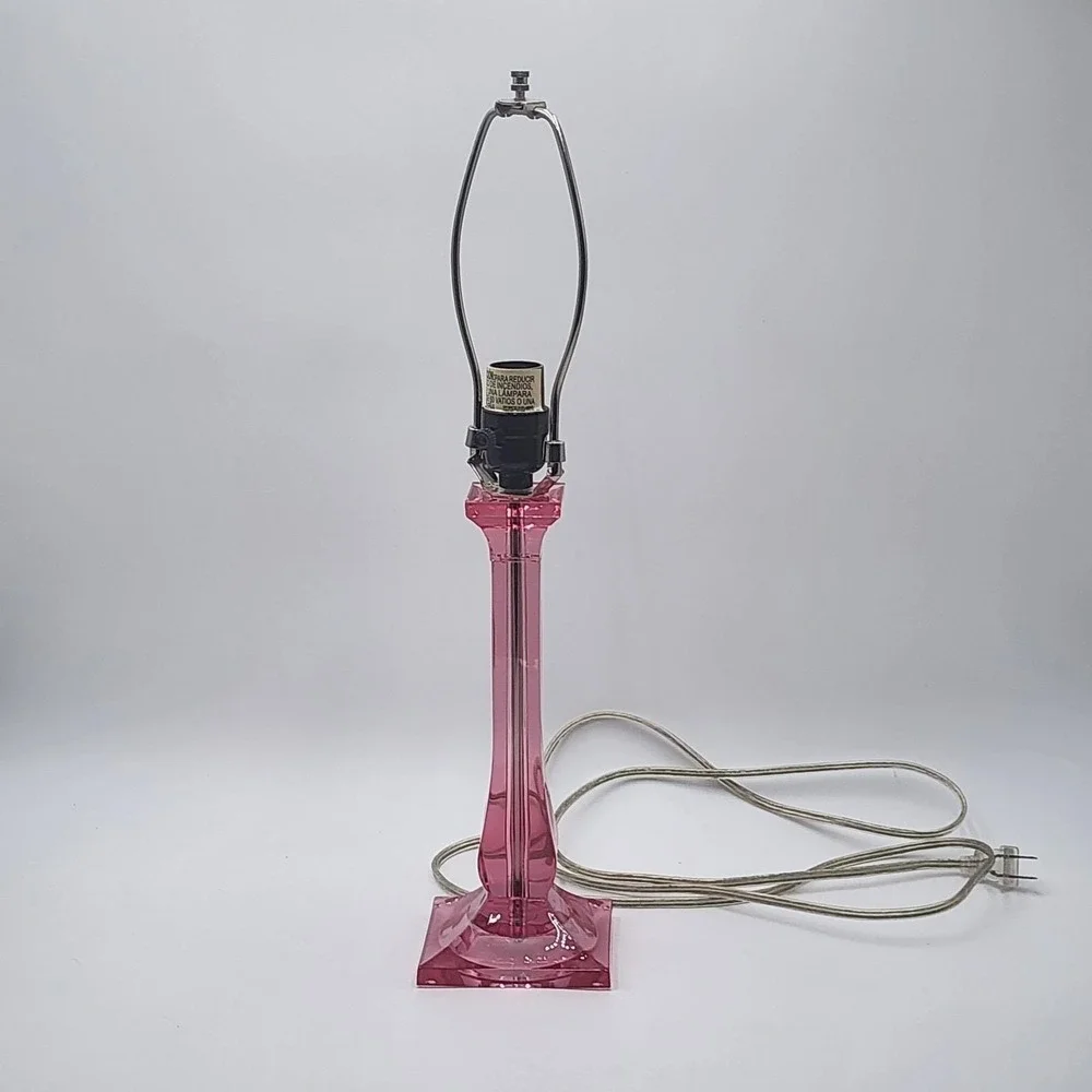 Vintage J Alexander Jewel Pink Clear Acrylic Table Lamp Bow Gold Bead Shade Rare